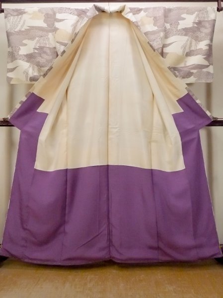 画像2: O0419J 女性用小紋  シルク（正絹） オフ　ホワイト, 花 【中古】【USED】【リサイクル】 ★★★☆☆【O0419J】 (2)