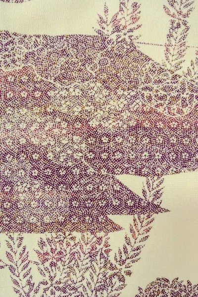 画像6: O0419J 女性用小紋  シルク（正絹） オフ　ホワイト, 花 【中古】【USED】【リサイクル】 ★★★☆☆【O0419J】 (6)