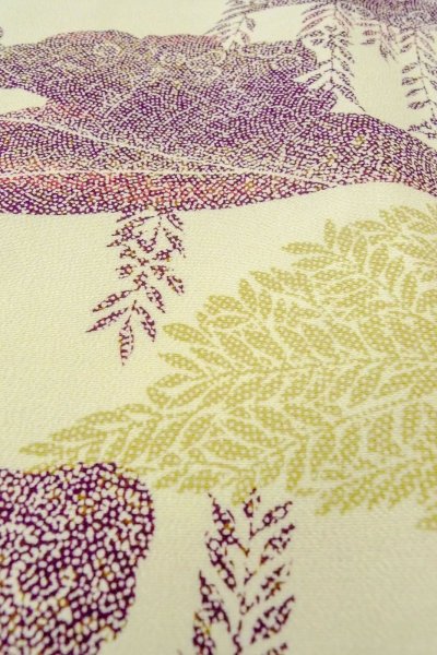 画像9: O0419J 女性用小紋  シルク（正絹） オフ　ホワイト, 花 【中古】【USED】【リサイクル】 ★★★☆☆【O0419J】 (9)