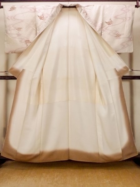 画像2: O0419K 女性用小紋  シルク（正絹） アイボリー, 桜 【中古】【USED】【リサイクル】 ★★☆☆☆【O0419K】 (2)