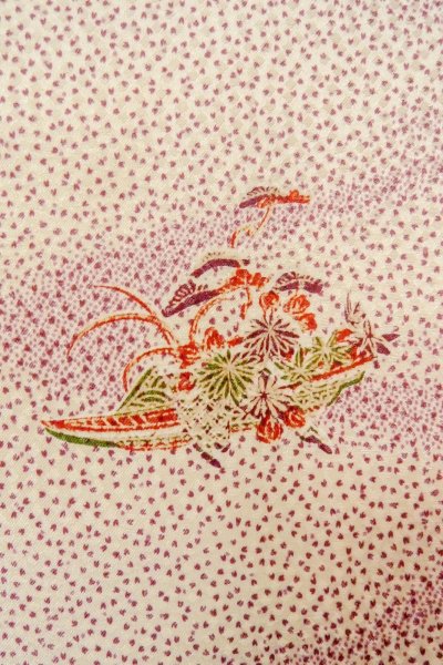 画像6: O0419K 女性用小紋  シルク（正絹） アイボリー, 桜 【中古】【USED】【リサイクル】 ★★☆☆☆【O0419K】 (6)