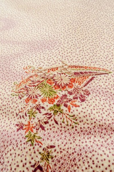 画像8: O0419K 女性用小紋  シルク（正絹） アイボリー, 桜 【中古】【USED】【リサイクル】 ★★☆☆☆【O0419K】 (8)