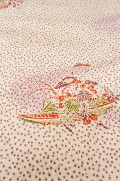 画像9: O0419K 女性用小紋  シルク（正絹） アイボリー, 桜 【中古】【USED】【リサイクル】 ★★☆☆☆【O0419K】 (9)