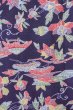 画像4: O0419L 女性用小紋  シルク（正絹） 深い藍, ぼたん 【中古】【USED】【リサイクル】 ★★☆☆☆【O0419L】 (4)