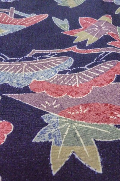 画像9: O0419L 女性用小紋  シルク（正絹） 深い藍, ぼたん 【中古】【USED】【リサイクル】 ★★☆☆☆【O0419L】 (9)