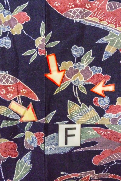 画像19: O0419L 女性用小紋  シルク（正絹） 深い藍, ぼたん 【中古】【USED】【リサイクル】 ★★☆☆☆【O0419L】 (19)