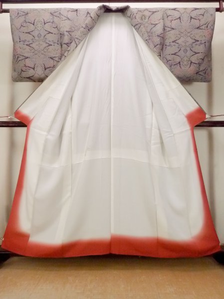 画像2: O0419M 女性用小紋  シルク（正絹） 淡い灰色がかったオリーブ, 花 【中古】【USED】【リサイクル】 ★★★☆☆【O0419M】 (2)