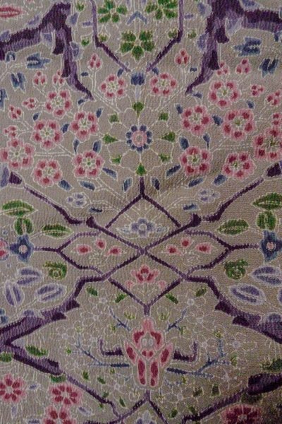 画像6: O0419M 女性用小紋  シルク（正絹） 淡い灰色がかったオリーブ, 花 【中古】【USED】【リサイクル】 ★★★☆☆【O0419M】 (6)