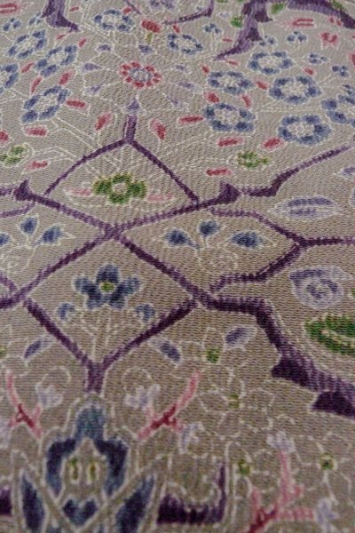 画像9: O0419M 女性用小紋  シルク（正絹） 淡い灰色がかったオリーブ, 花 【中古】【USED】【リサイクル】 ★★★☆☆【O0419M】 (9)