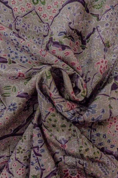 画像11: O0419M 女性用小紋  シルク（正絹） 淡い灰色がかったオリーブ, 花 【中古】【USED】【リサイクル】 ★★★☆☆【O0419M】 (11)