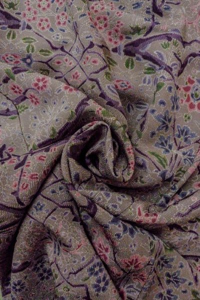 画像12: O0419M 女性用小紋  シルク（正絹） 淡い灰色がかったオリーブ, 花 【中古】【USED】【リサイクル】 ★★★☆☆【O0419M】 (12)