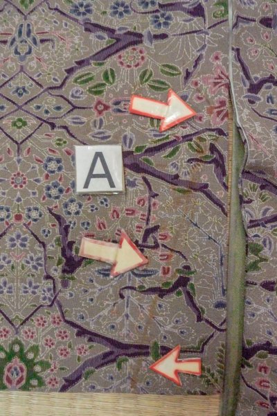 画像14: O0419M 女性用小紋  シルク（正絹） 淡い灰色がかったオリーブ, 花 【中古】【USED】【リサイクル】 ★★★☆☆【O0419M】 (14)