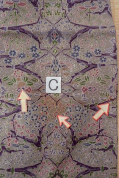 画像16: O0419M 女性用小紋  シルク（正絹） 淡い灰色がかったオリーブ, 花 【中古】【USED】【リサイクル】 ★★★☆☆【O0419M】 (16)