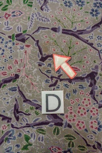 画像17: O0419M 女性用小紋  シルク（正絹） 淡い灰色がかったオリーブ, 花 【中古】【USED】【リサイクル】 ★★★☆☆【O0419M】 (17)