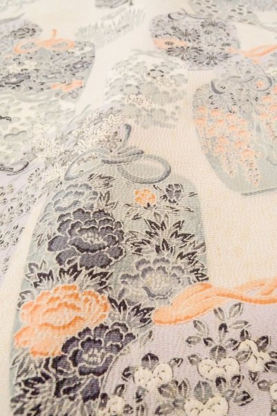 画像9: O0419N 女性用小紋  シルク（正絹） オフ　ホワイト, ぼたん 【中古】【USED】【リサイクル】 ★☆☆☆☆【O0419N】 (9)