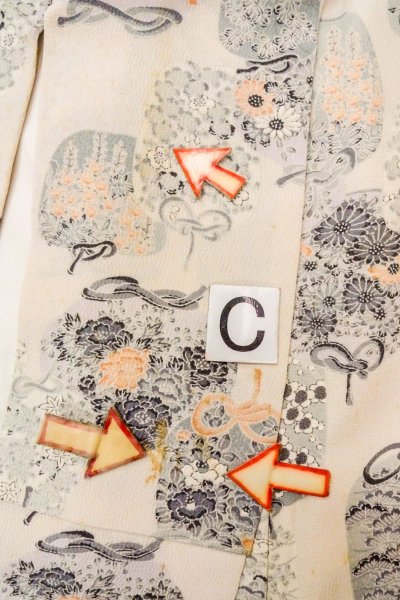 画像16: O0419N 女性用小紋  シルク（正絹） オフ　ホワイト, ぼたん 【中古】【USED】【リサイクル】 ★☆☆☆☆【O0419N】 (16)