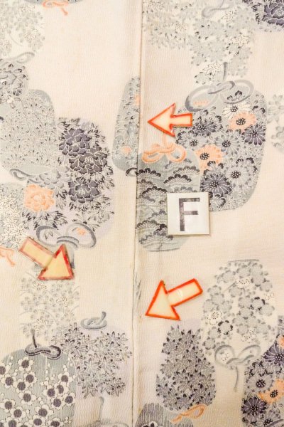 画像19: O0419N 女性用小紋  シルク（正絹） オフ　ホワイト, ぼたん 【中古】【USED】【リサイクル】 ★☆☆☆☆【O0419N】 (19)