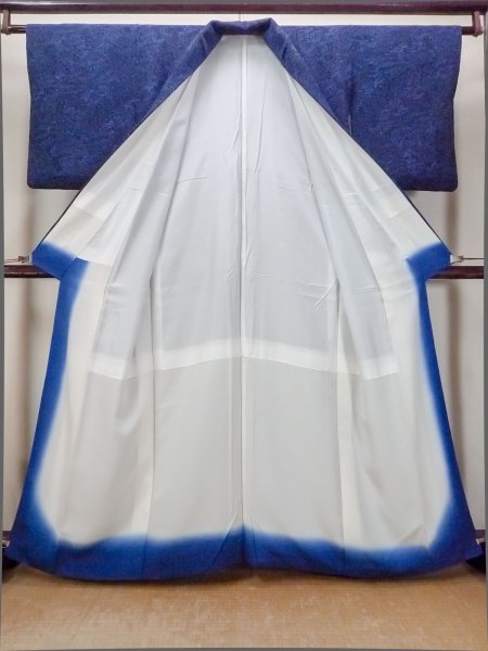 画像2: O0419O 女性用小紋  シルク（正絹） 深い藍, 菊 【中古】【USED】【リサイクル】 ★★★☆☆【O0419O】 (2)