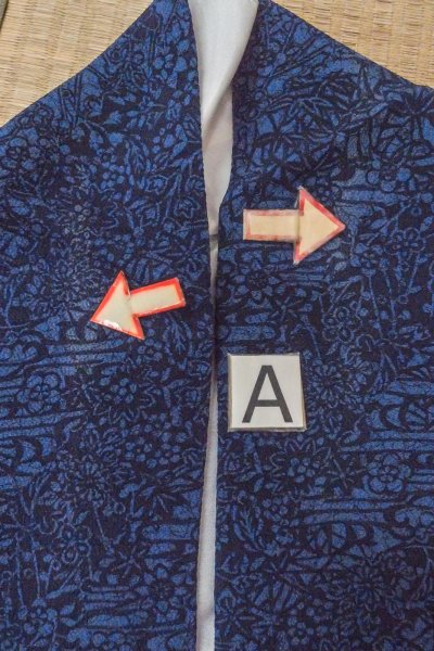 画像14: O0419O 女性用小紋  シルク（正絹） 深い藍, 菊 【中古】【USED】【リサイクル】 ★★★☆☆【O0419O】 (14)