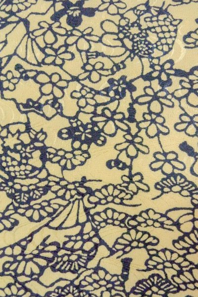 画像7: O0419P 女性用小紋  シルク（正絹） アイボリー, 花 【中古】【USED】【リサイクル】 ★★☆☆☆【O0419P】 (7)