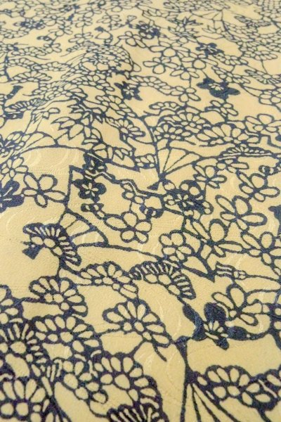 画像8: O0419P 女性用小紋  シルク（正絹） アイボリー, 花 【中古】【USED】【リサイクル】 ★★☆☆☆【O0419P】 (8)