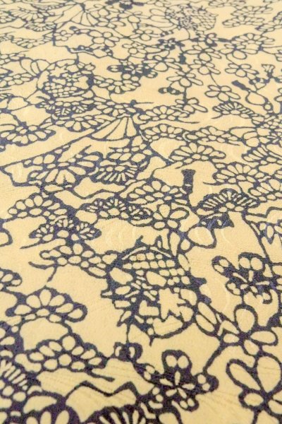 画像9: O0419P 女性用小紋  シルク（正絹） アイボリー, 花 【中古】【USED】【リサイクル】 ★★☆☆☆【O0419P】 (9)