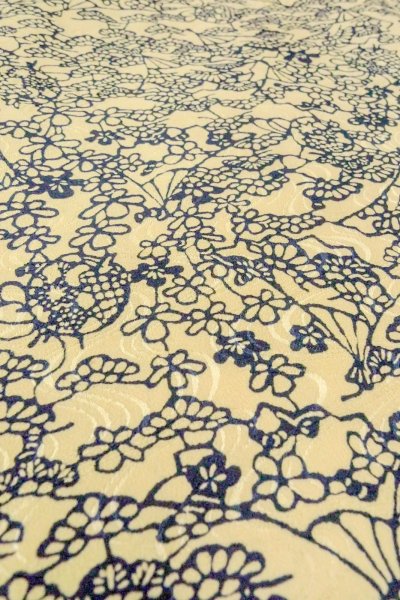 画像10: O0419P 女性用小紋  シルク（正絹） アイボリー, 花 【中古】【USED】【リサイクル】 ★★☆☆☆【O0419P】 (10)