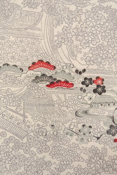 画像5: O0419Q 女性用小紋  シルク（正絹） 白, 梅 【中古】【USED】【リサイクル】 ★★★☆☆【O0419Q】 (5)