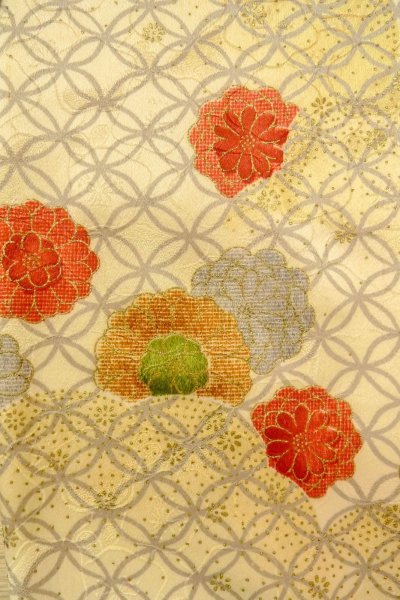 画像5: O0419U 女性用小紋  シルク（正絹） 淡い黄色, 花 【中古】【USED】【リサイクル】 ★★★☆☆【O0419U】 (5)