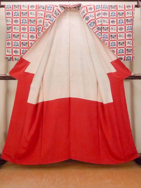 画像2: O0419W 女性用小紋  シルク（正絹） オフ　ホワイト, 花 【中古】【USED】【リサイクル】 ★★★☆☆【O0419W】 (2)