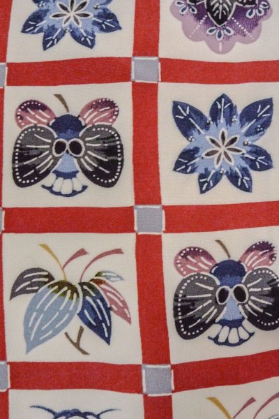 画像6: O0419W 女性用小紋  シルク（正絹） オフ　ホワイト, 花 【中古】【USED】【リサイクル】 ★★★☆☆【O0419W】 (6)