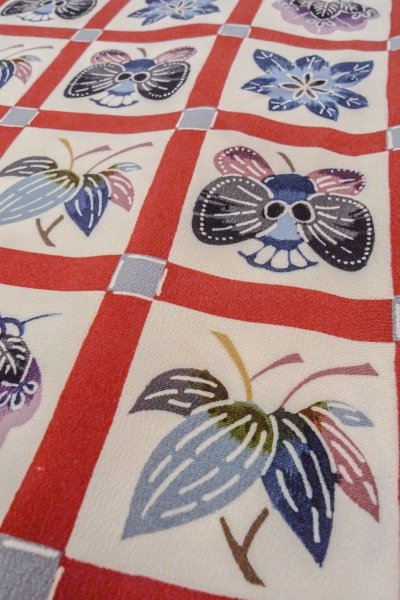 画像8: O0419W 女性用小紋  シルク（正絹） オフ　ホワイト, 花 【中古】【USED】【リサイクル】 ★★★☆☆【O0419W】 (8)