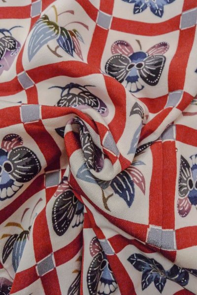 画像12: O0419W 女性用小紋  シルク（正絹） オフ　ホワイト, 花 【中古】【USED】【リサイクル】 ★★★☆☆【O0419W】 (12)