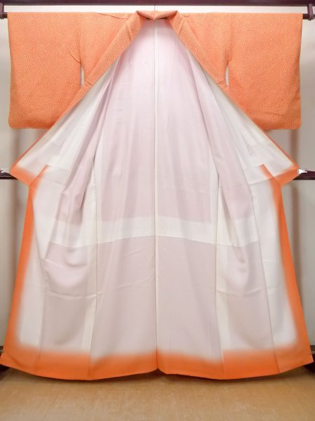 画像2: O0419X 女性用小紋  シルク（正絹） 橙色, 桜 【中古】【USED】【リサイクル】 ★★★★☆【O0419X】 (2)