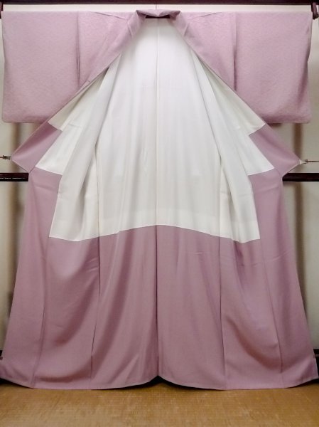 画像2: O0419Z 女性用小紋 江戸小紋 シルク（正絹） 灰色がかった桃色, 花 【中古】【USED】【リサイクル】 ★★☆☆☆【O0419Z】 (2)