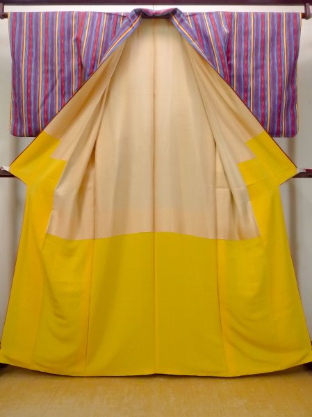 画像2: O0420A 女性用織  シルク（正絹） マルチカラー, 縞 【中古】【USED】【リサイクル】 ★★★☆☆【O0420A】 (2)