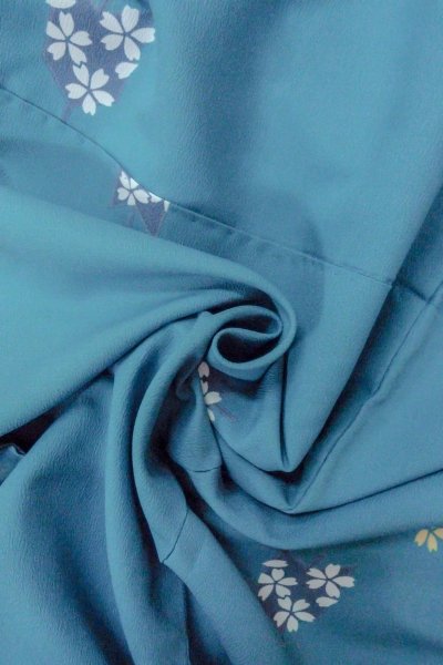 画像11: O0420C 女性用小紋  化繊 水色, 桜 【中古】【USED】【リサイクル】 ★★★★☆【O0420C】 (11)