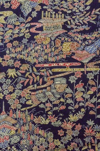 画像4: O0420D 女性用小紋  シルク（正絹） 深い藍, 花 【中古】【USED】【リサイクル】 ★★★★☆【O0420D】 (4)