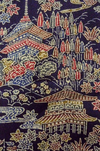 画像5: O0420D 女性用小紋  シルク（正絹） 深い藍, 花 【中古】【USED】【リサイクル】 ★★★★☆【O0420D】 (5)