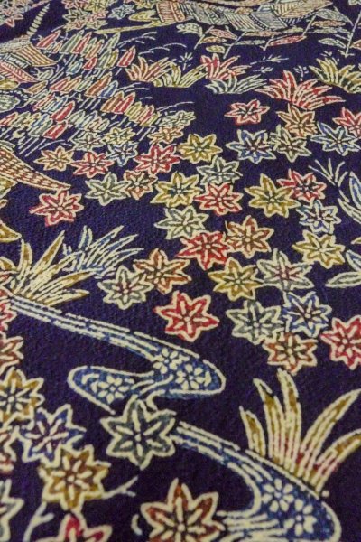 画像8: O0420D 女性用小紋  シルク（正絹） 深い藍, 花 【中古】【USED】【リサイクル】 ★★★★☆【O0420D】 (8)