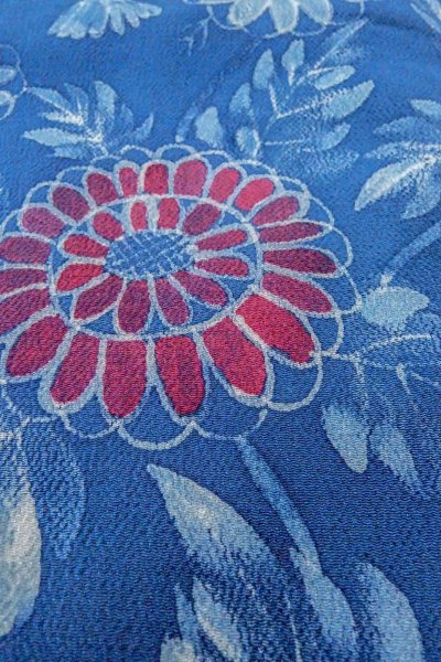 画像9: O0420G 女性用小紋  シルク（正絹） 青, 花 【中古】【USED】【リサイクル】 ★★★☆☆【O0420G】 (9)