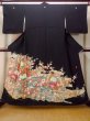 画像1: O0509A 女性用留袖 加賀友禅 シルク（正絹） 黒, ぼたん 【中古】【USED】【リサイクル】 ★★★☆☆【O0509A】 (1)