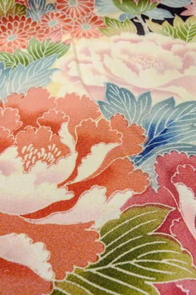 画像15: O0509A 女性用留袖 加賀友禅 シルク（正絹） 黒, ぼたん 【中古】【USED】【リサイクル】 ★★★☆☆【O0509A】 (15)