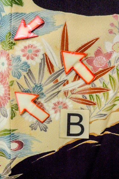 画像24: O0509A 女性用留袖 加賀友禅 シルク（正絹） 黒, ぼたん 【中古】【USED】【リサイクル】 ★★★☆☆【O0509A】 (24)