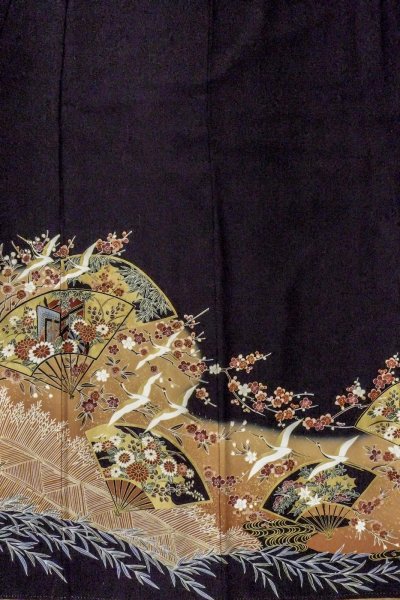 画像5: O0509B 女性用留袖  化繊 黒, 桜 【中古】【USED】【リサイクル】 ★★★★☆【O0509B】 (5)