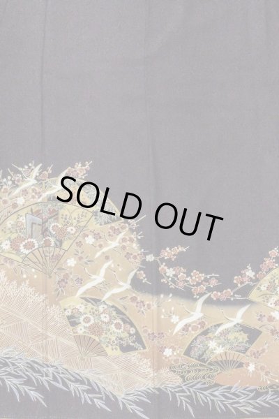 画像5: O0509B 女性用留袖  化繊 黒, 桜 【中古】【USED】【リサイクル】 ★★★★☆【O0509B】 (5)