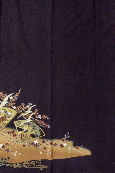 画像6: O0509B 女性用留袖  化繊 黒, 桜 【中古】【USED】【リサイクル】 ★★★★☆【O0509B】 (6)