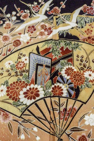 画像7: O0509B 女性用留袖  化繊 黒, 桜 【中古】【USED】【リサイクル】 ★★★★☆【O0509B】 (7)