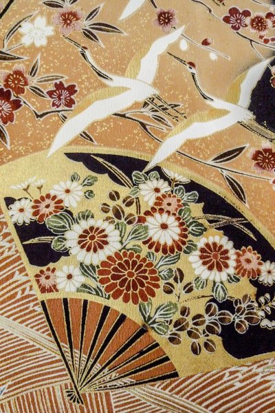 画像8: O0509B 女性用留袖  化繊 黒, 桜 【中古】【USED】【リサイクル】 ★★★★☆【O0509B】 (8)