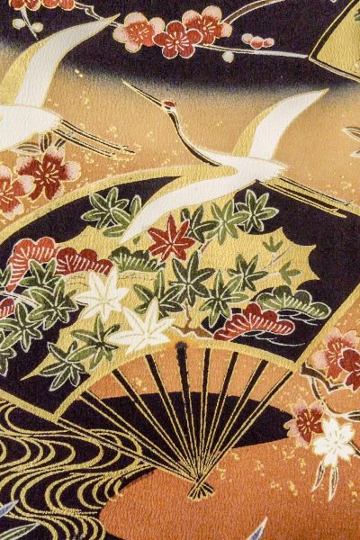 画像10: O0509B 女性用留袖  化繊 黒, 桜 【中古】【USED】【リサイクル】 ★★★★☆【O0509B】 (10)